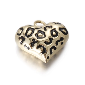 Classic heart pendant with golden finish and black leopard print enamel detail