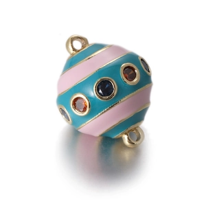 Enameled egg-shaped pendant with colorful stripes and inlaid gemstones for jewelry making