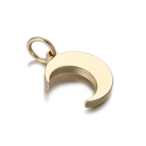 Polished gold crescent moon pendant charm for jewelry making with circular ring connector