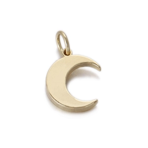 Close-up of a polished gold crescent moon pendant with a durable top hanging ring