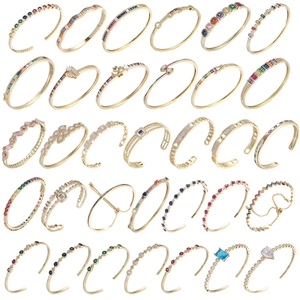 Fashion Gold Plated Copper Bangle Bracelet With Rainbow Zircon Colorful Geometric Adjustable Open Cuff Jewelry For Women Gift