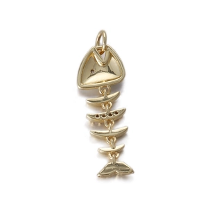 Articulated fishbone pendant in 14k gold plated copper with smooth metallic finish