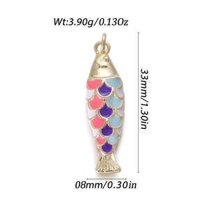 Detailed size view of the 14k gold koi fish pendant with pink and blue enamel scales