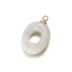Detail of white natural shell pendant with golden loop for DIY jewelry making