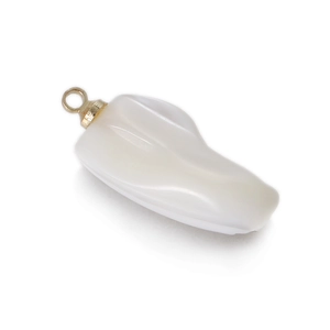 Detailed view of organic white shell pendant with gold metal ring for DIY jewelry making