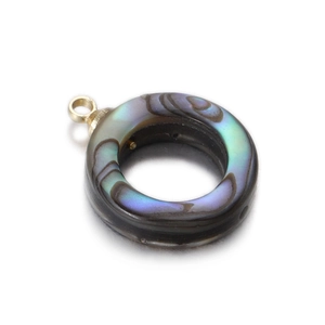 Detailed view of round white shell pendant with golden loop for DIY jewelry necklaces
