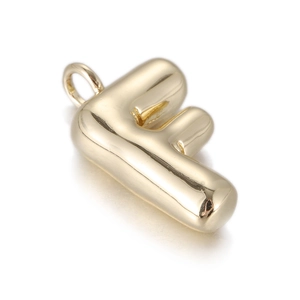 Polished gold 3D balloon style letter F pendant with top ring for jewelry making