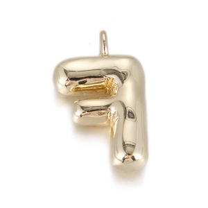 Polished gold 3D balloon letter F pendant accessory with high shine metallic finish