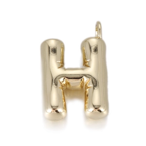 Macro detail of 3D gold-plated letter H pendant with polished finish and top ring