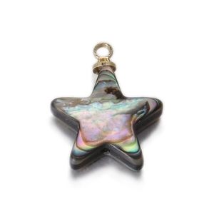 Macro detail of star-shaped natural abalone shell pendant with iridescent texture