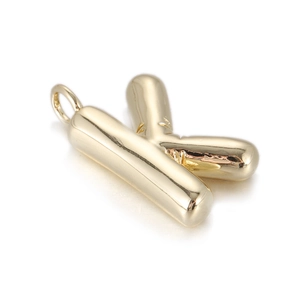 Polished gold bubble letter K pendant with smooth 3D design and integrated hanging ring