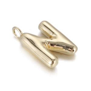 Polished gold letter N pendant with a 3D balloon style and glossy metallic finish