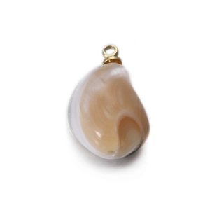 Macro detail of a natural white shell spiral pendant with a gold loop for DIY jewelry