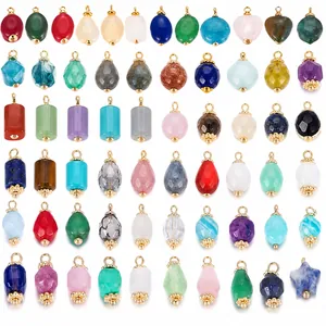 Mixed natural gemstone charms in heart and star shapes with metal loops for DIY jewelry