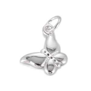 Polished silver butterfly charm with triple detail holes and open jump ring connector