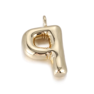 Polished gold 3D balloon P initial pendant charm with a glossy reflective metal finish