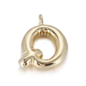 Polished gold metal letter Q pendant with smooth rounded edges and top bail loop