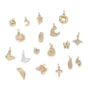 Bohemian 14K Gold Plated Copper Pendants DIY Jewelry Accessories Cute Sun Butterfly Star Moon Heart Cross Zirconia Pendant Only (Without Chain) For Women