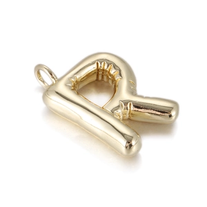 Polished gold 3D puffy initial R pendant with metallic balloon style for jewelry making