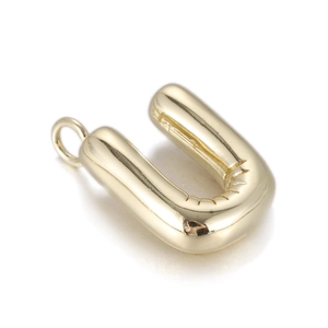 Macro detail of gold 3D balloon initial U pendant with polished finish and top ring