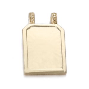 Close-up of gold rectangular tarot card pendant base with double bails for DIY jewelry