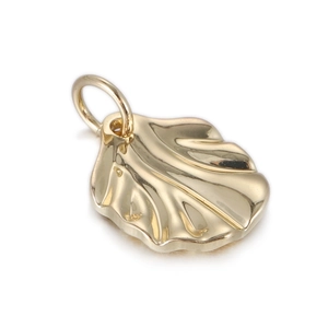Gedetailleerde weergave van een gouden schelphanger met gepolijste afwerking en ring voor DIY