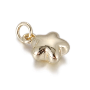 Detail van de gepolijste gouden ster hanger met een gladde metalen afwerking en oog