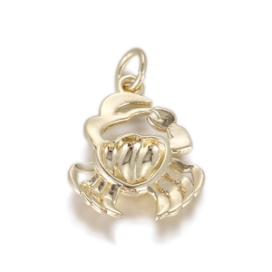 Detaillierte Makroansicht eines goldenen Krabbenanhängers mit Muscheltexturen für DIY-Schmuck