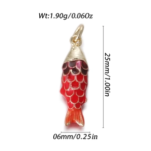 Colorful koi fish pendant in gold copper with red and pink enamel gradient finish