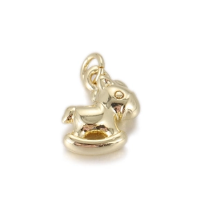 Polished gold rocking horse charm with dual connector rings for DIY jewelry