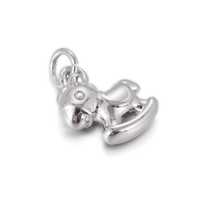 Polished silver rocking horse charm pendant with high mirror finish for DIY jewelry