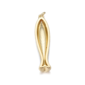 Close-up of a minimalist fish-shaped gold pendant for DIY jewelry and necklace crafts