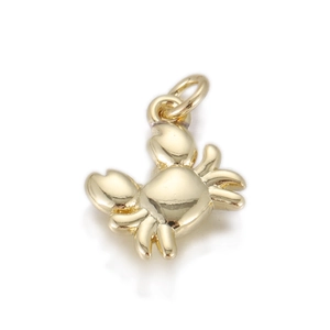 Polished golden crab charm pendant with metal ring for DIY jewelry making