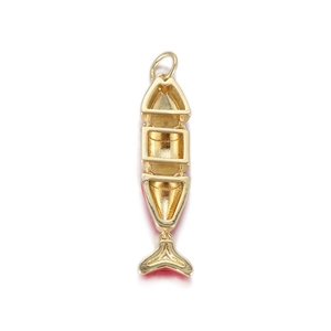 Detailed view of the articulated gold-plated fish bone pendant with movable segments