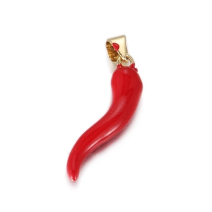 Macro shot of a red chili pendant with gold bail for DIY jewelry making accessories