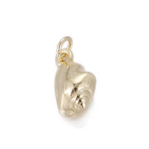 Polished golden conch shell pendant with detailed realistic texture and top bail