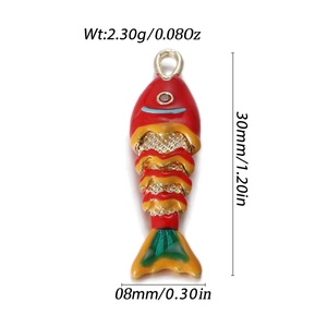 Colorful enamel koi fish pendant in red and yellow with dimensions 30mm by 8mm