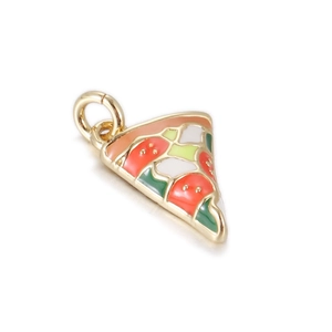 Pizza slice pendant with colorful enamel and golden metal base for DIY jewelry making