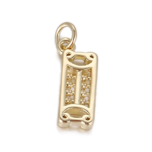 Detailed view of a golden abacus charm pendant with intricate frame and beads