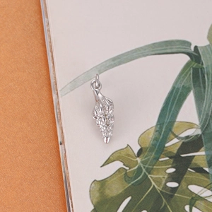 Ocean style silver spiral conch charm with sparkling cubic zirconia for DIY jewelry