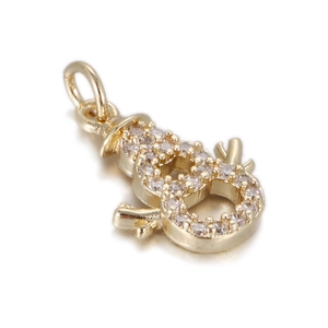 Cute golden snowman pendant with white zircon stones for personalized jewelry making