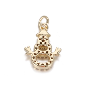 Detailed view of a golden snowman pendant charm featuring a festive hat and textured body