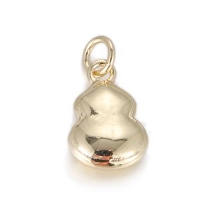Detailed view of a polished golden gourd pendant with a smooth metallic finish and ring hook