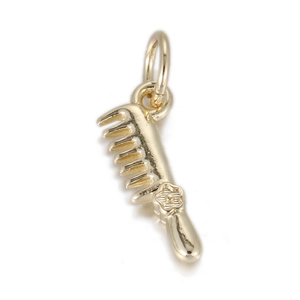 Golden comb charm with flower detail and ring connector for jewelry making