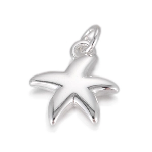 Detailed close-up of a silver starfish pendant with a polished finish and small bail