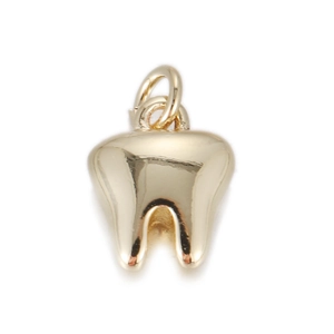 Vista de colgante con forma de diente dorado pulido con anillos dobles para joyería DIY