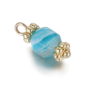 Gefacetteerde cilindrische blauwe agaat hanger met gouden kapjes voor DIY kettingen