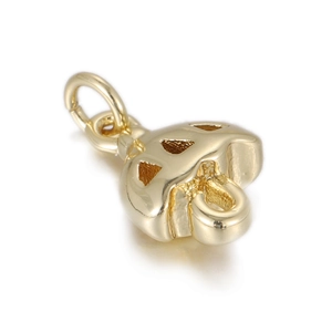 Polished gold hollow mushroom pendant with geometric cutouts and round metal jump ring