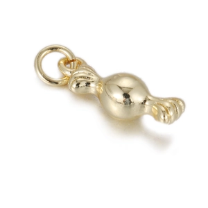Polished gold candy-shaped pendant with detailed crinkled ends and a top ring