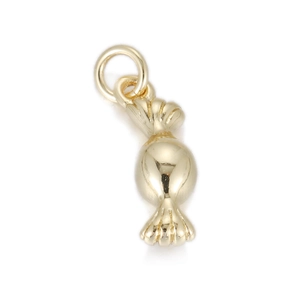Polished gold candy shaped pendant with a smooth metallic finish and top jump ring